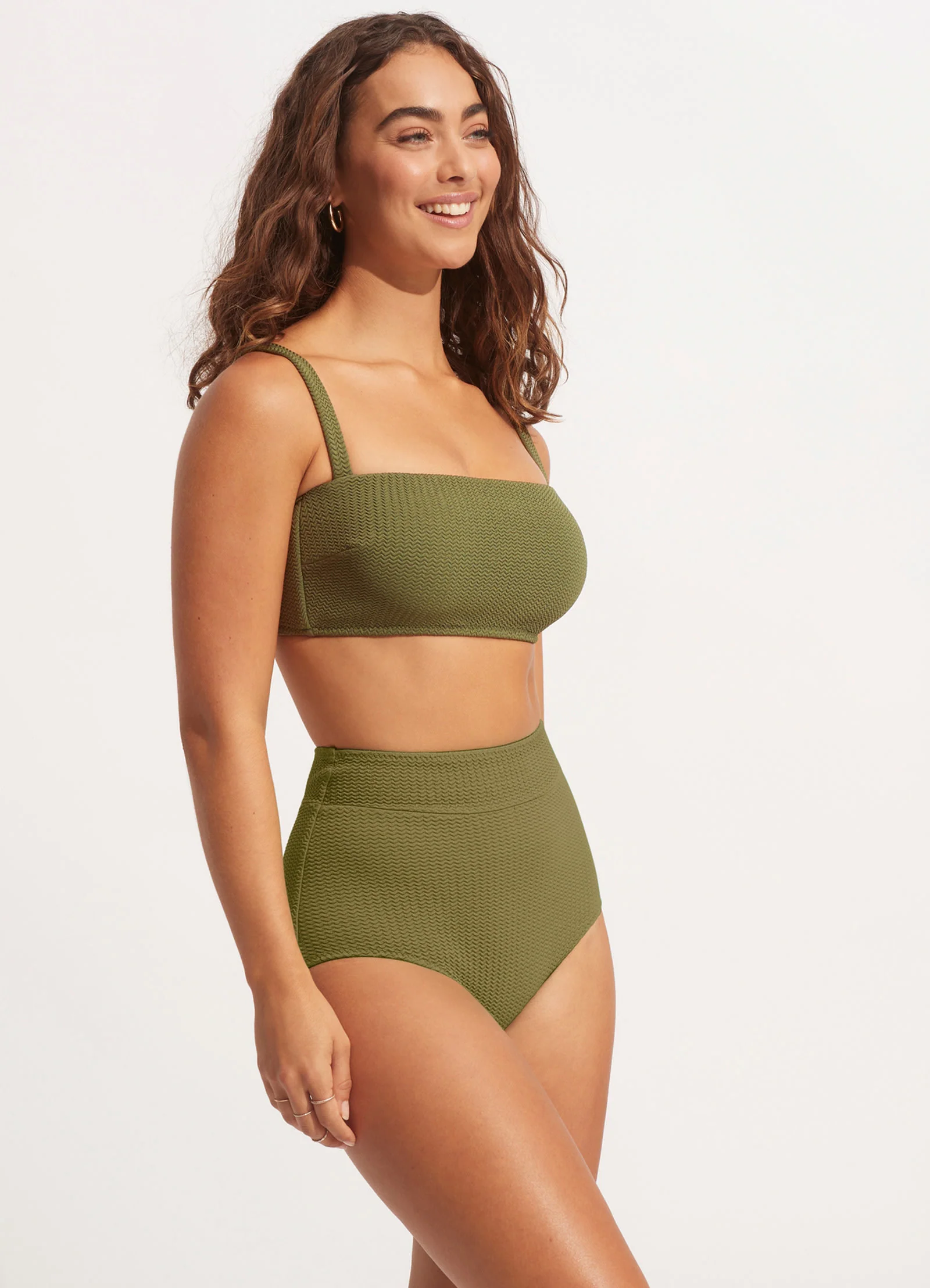 Sea Dive High Waisted Bikini Bottom - Khaki - Image 3