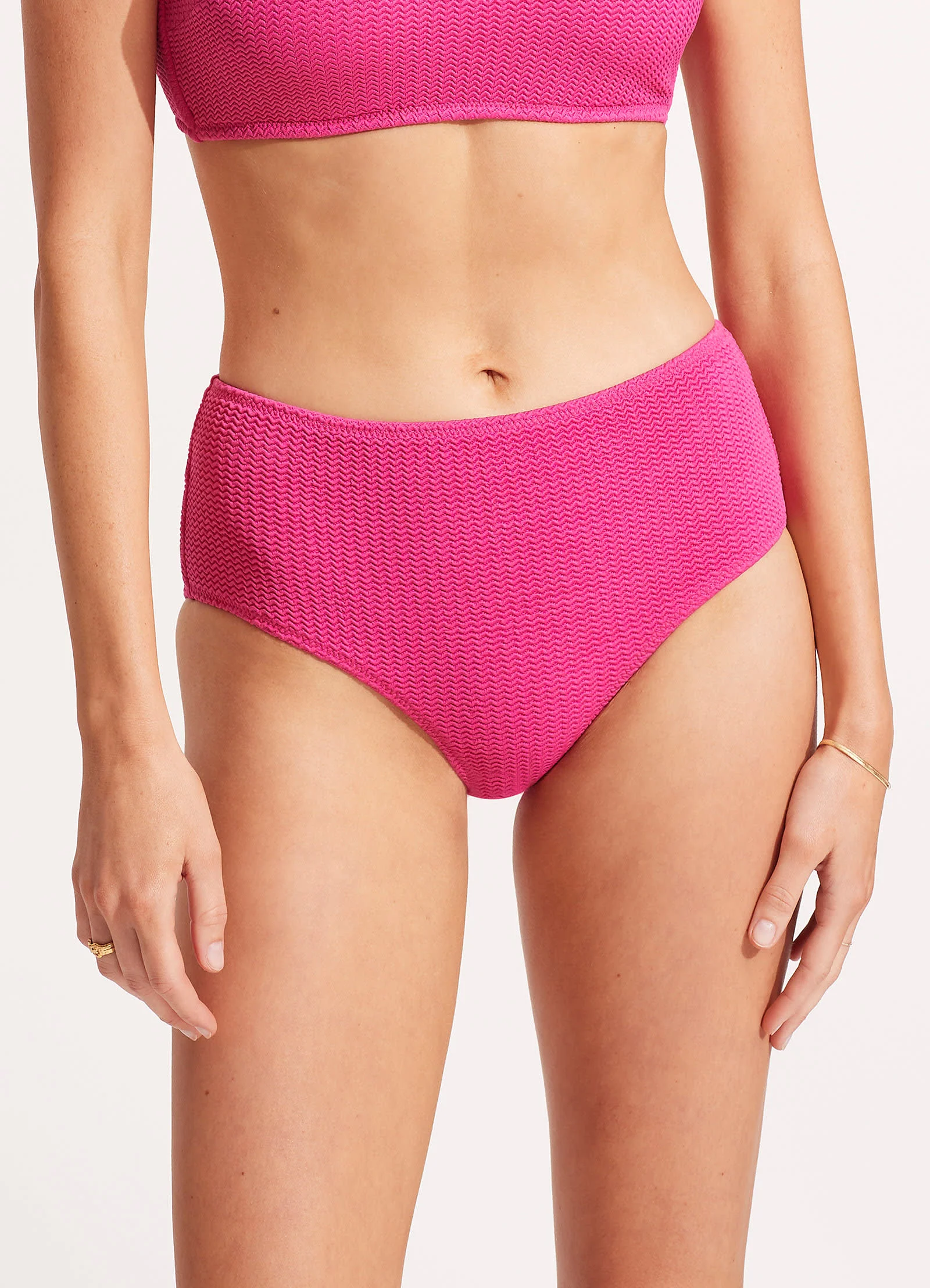 Sea Dive Wide Side Retro Bikini Bottom - Fuchsia Rose - Image 4