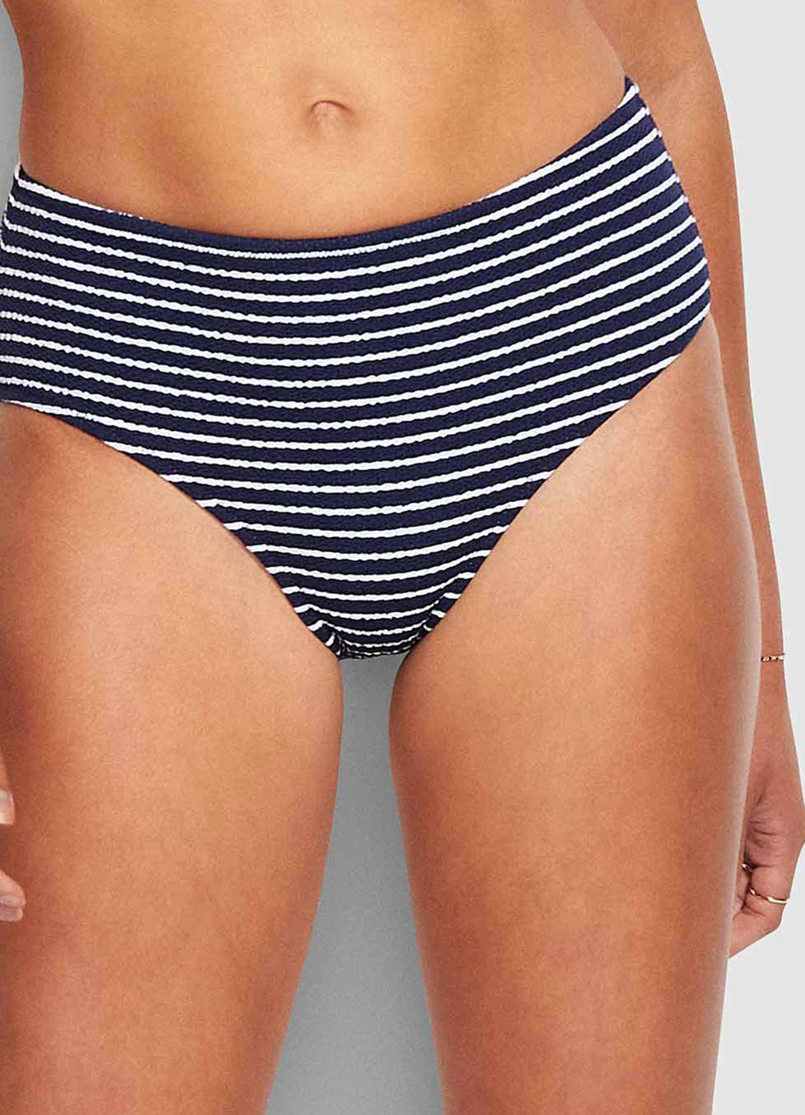 Seaside Stripe Wide Side Retro Bikini Bottom - True Navy - Image 4