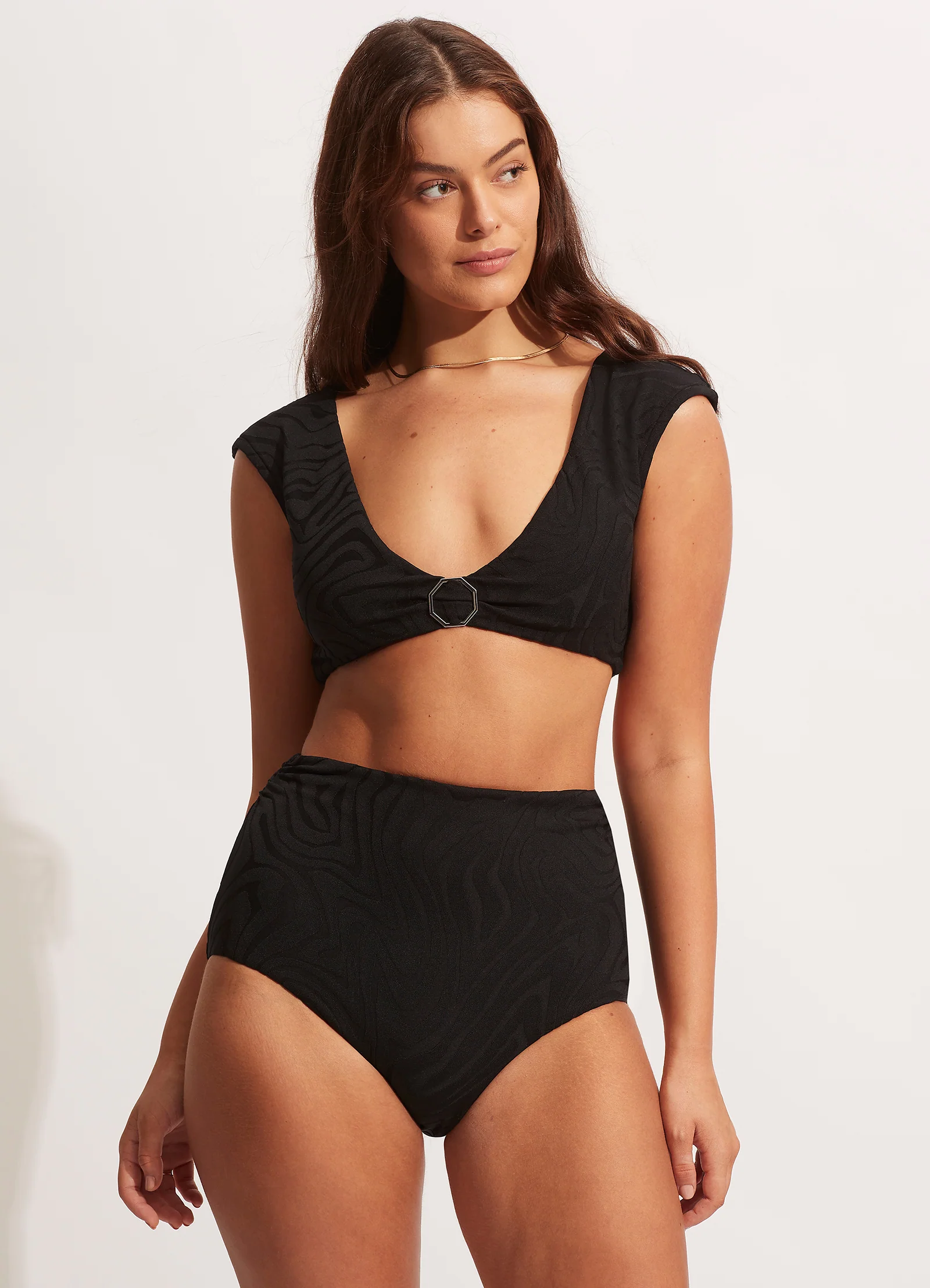 Second Wave High Waist Bikini Bottom - Black