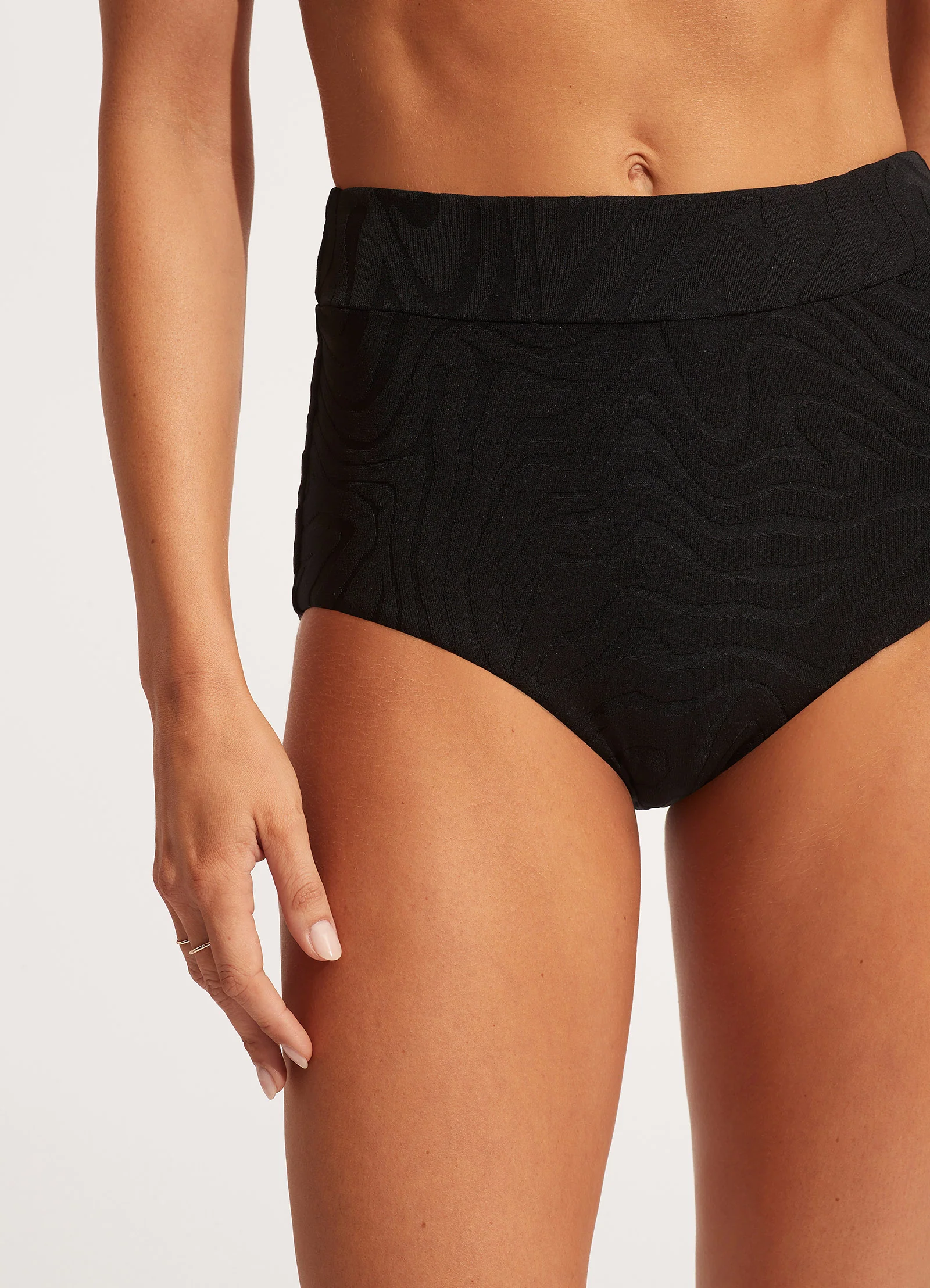 Second Wave High Waisted Bikini Bottom - Black - Image 6