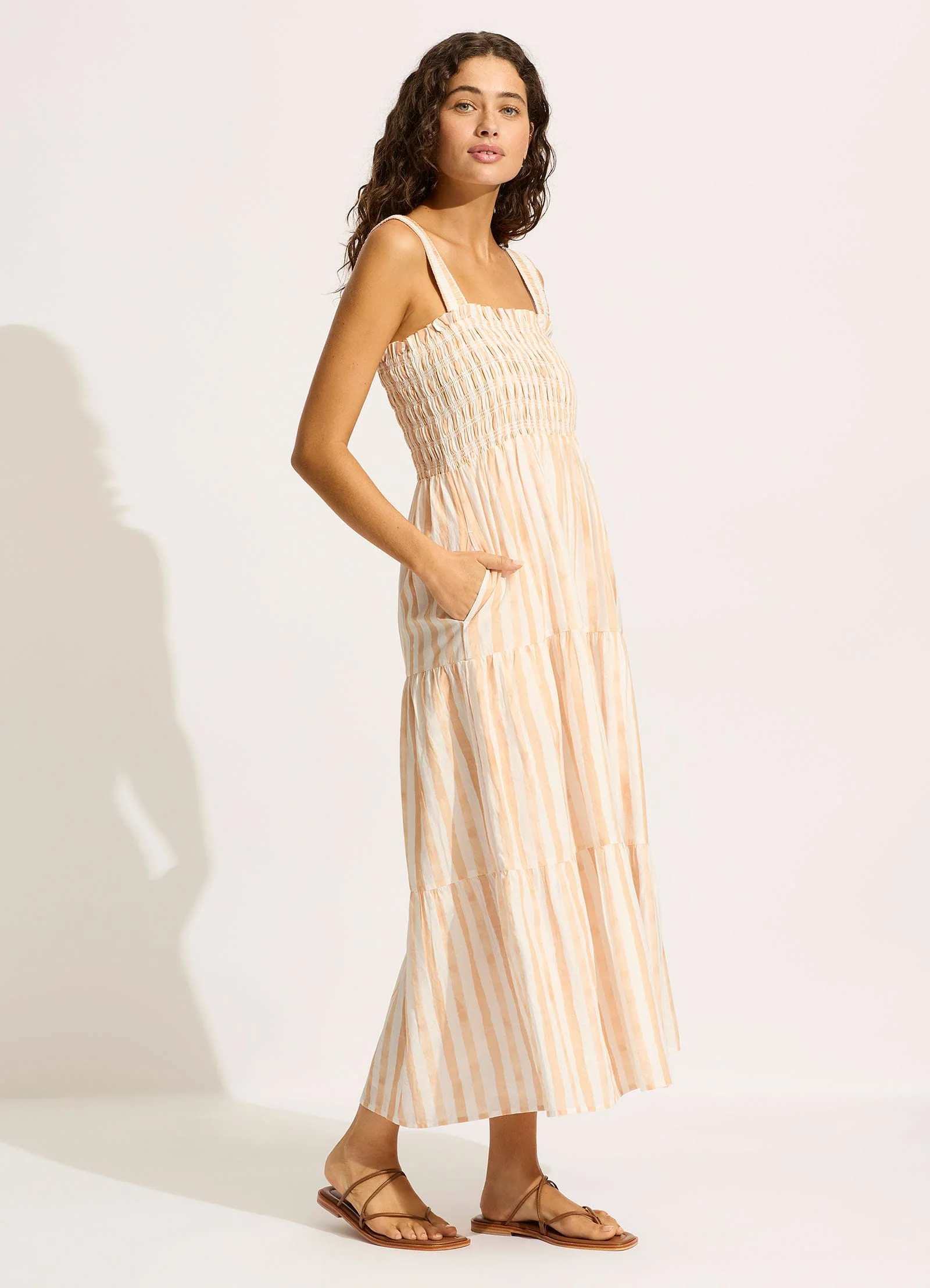 Shirred Midi Dress - Ecru - Image 2
