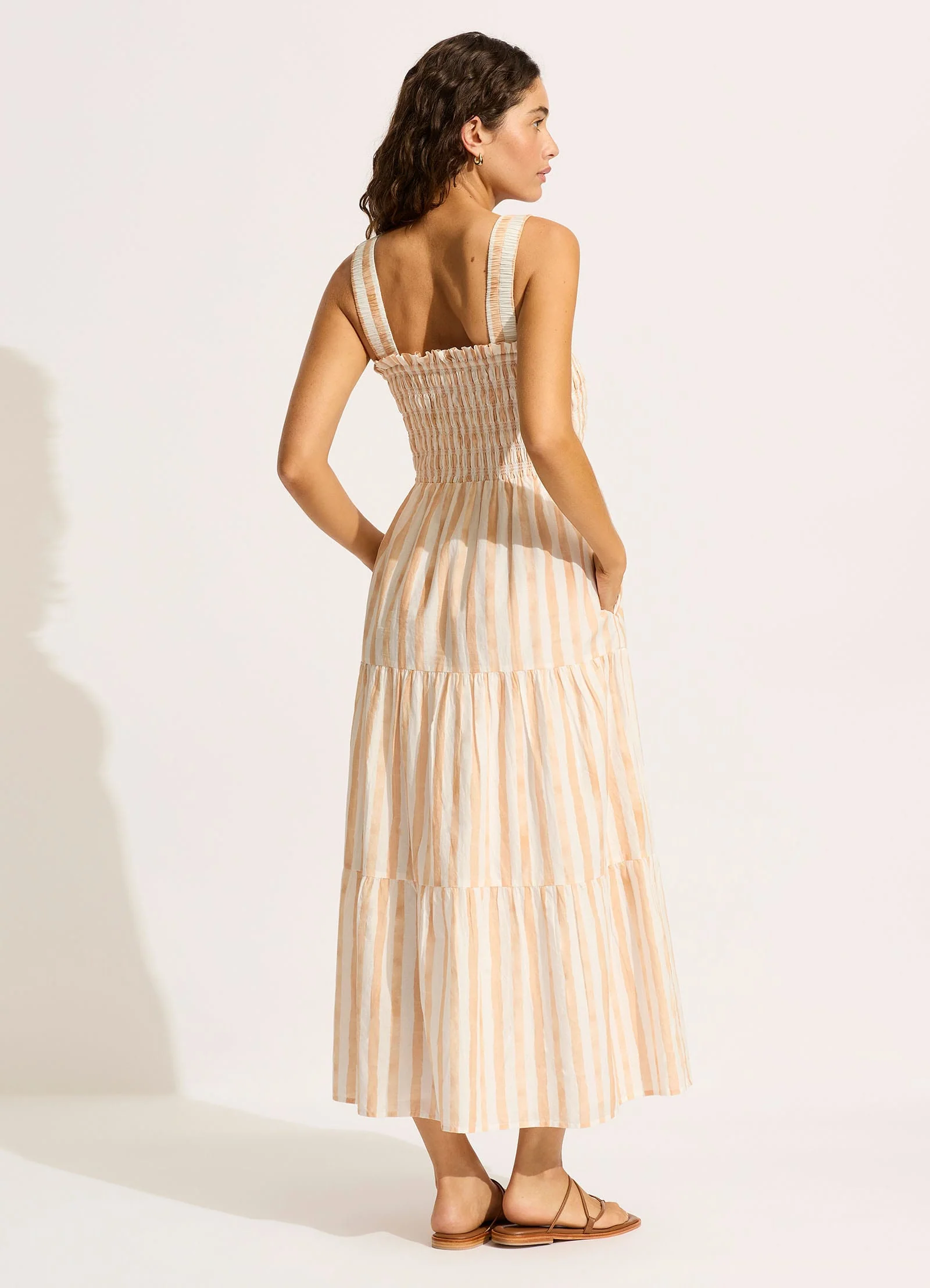 Shirred Midi Dress - Ecru - Image 3