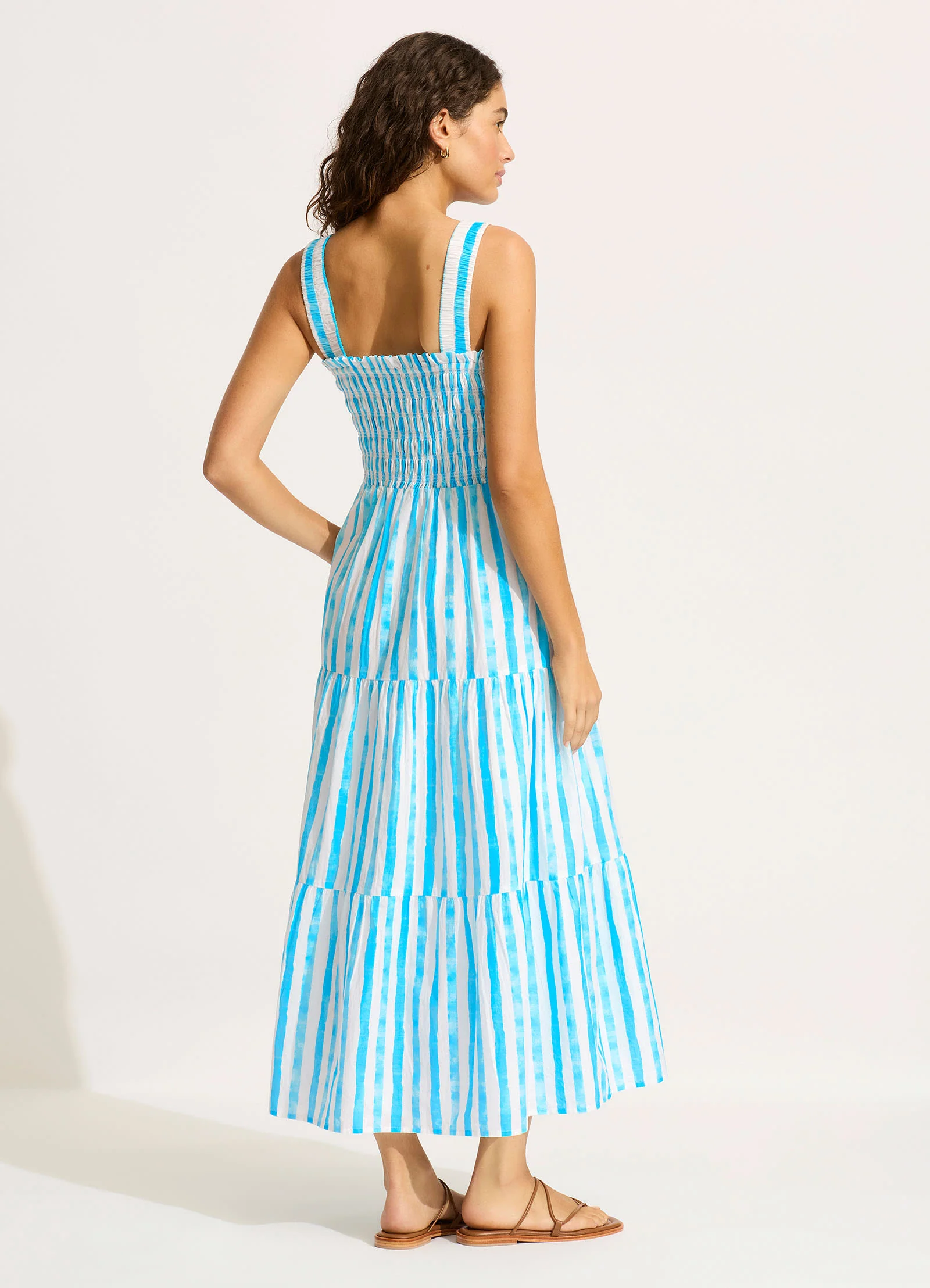 Shirred Midi Dress - Turquoise - Image 3