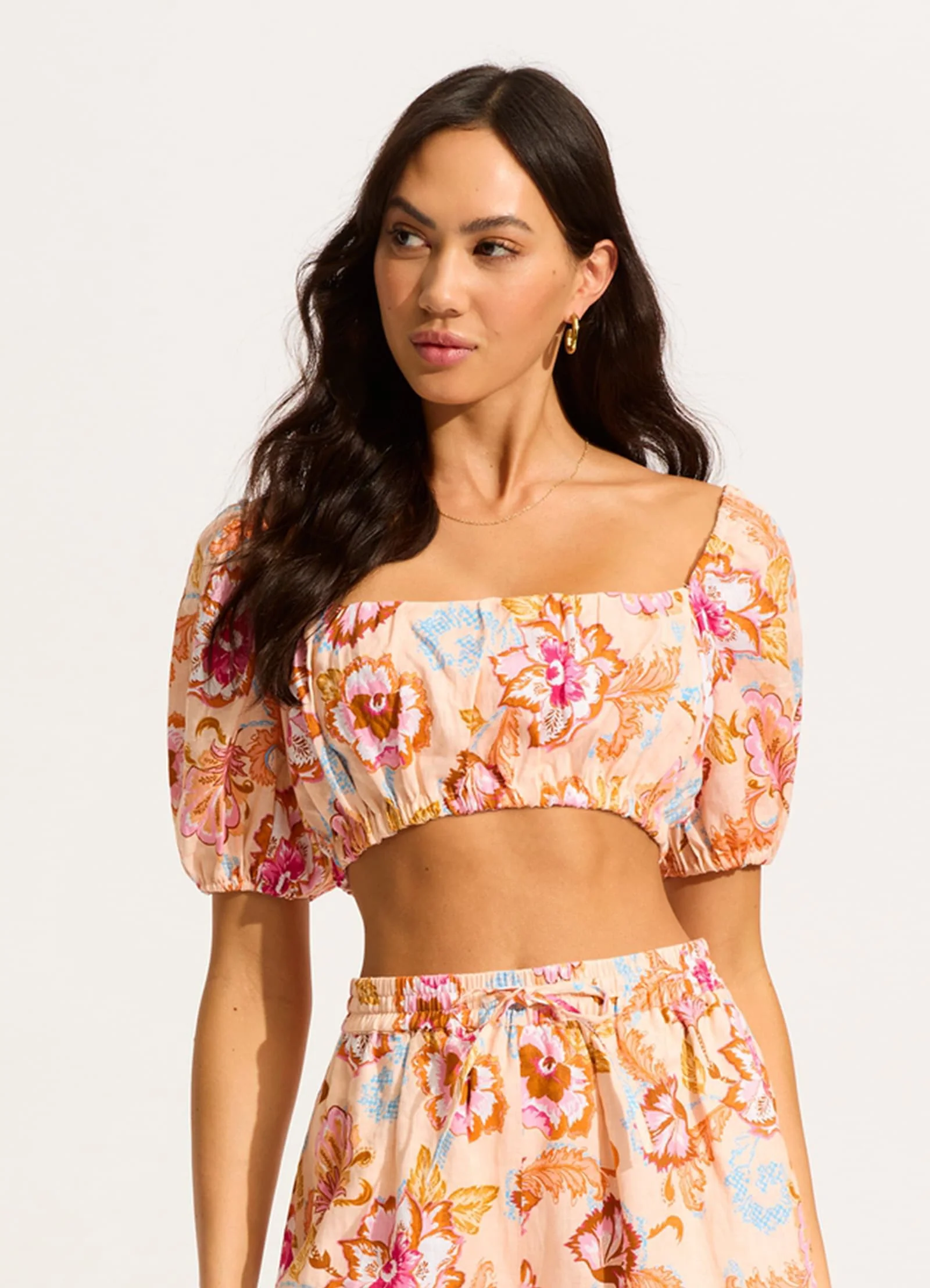 Spring Festival Puff Sleeve Crop Top - Nectar - Image 2