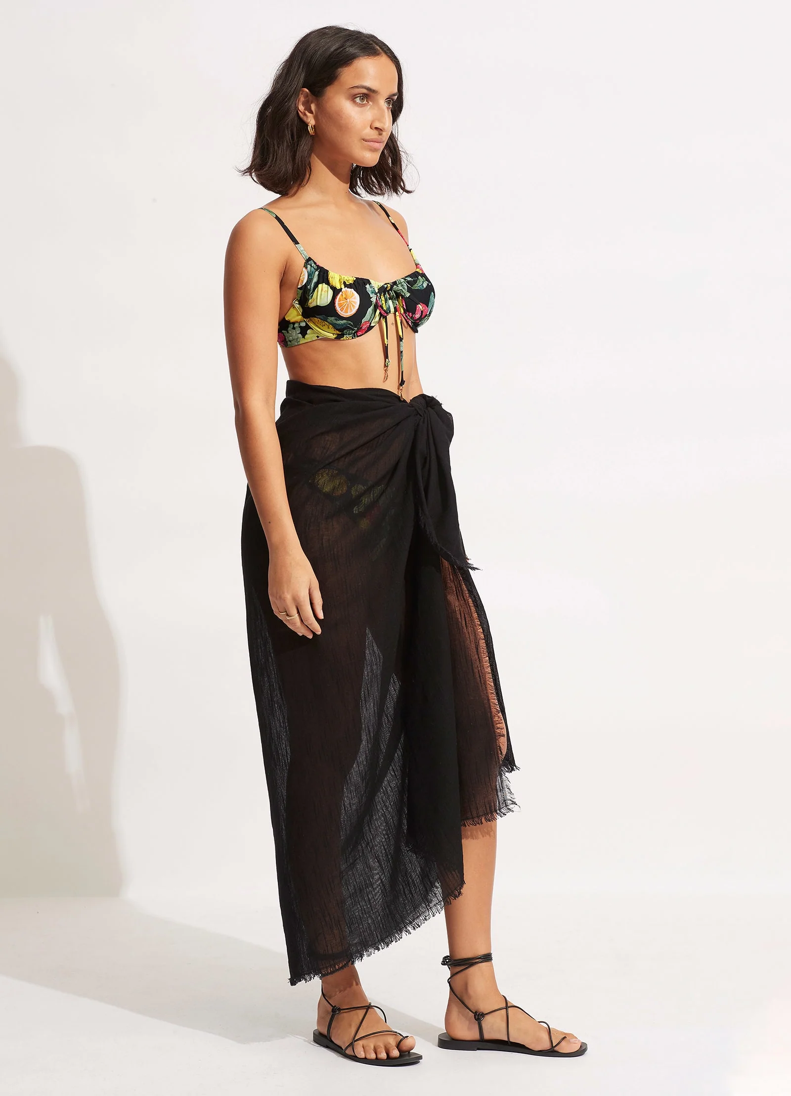 Textured Cotton Beach Wrap - Black - Image 2