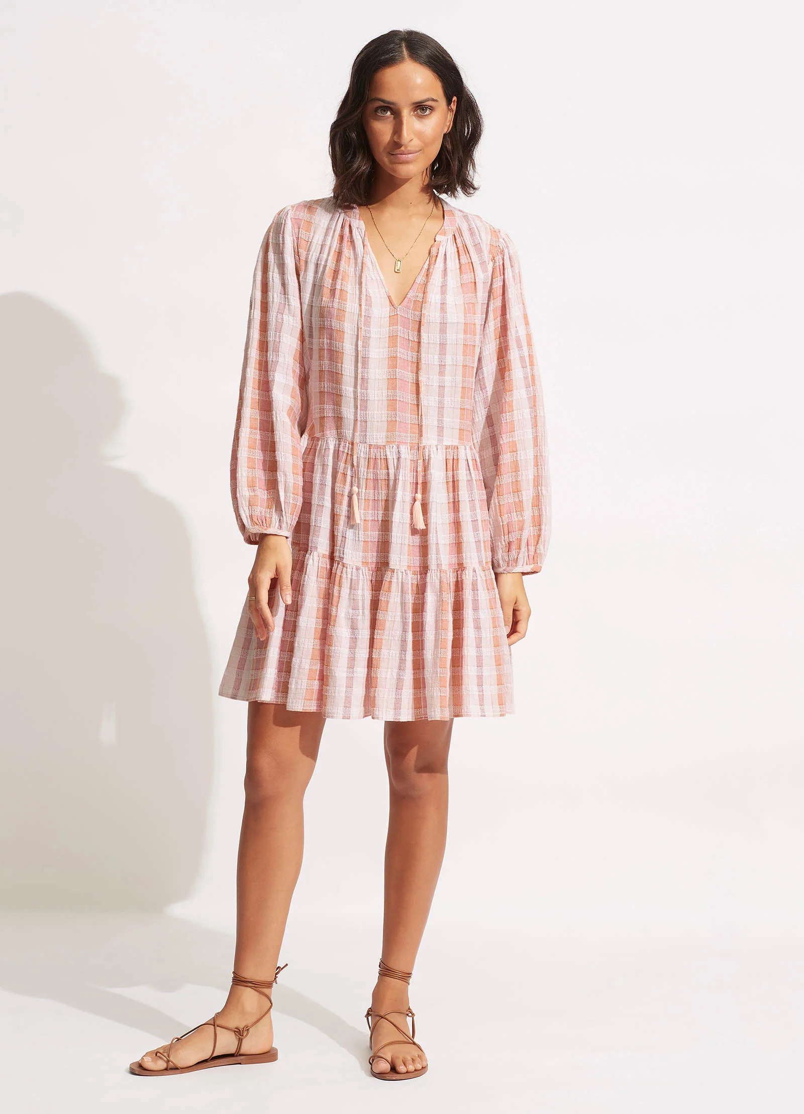 Textured Gingham Tiered Dress - Lilac - Image 2