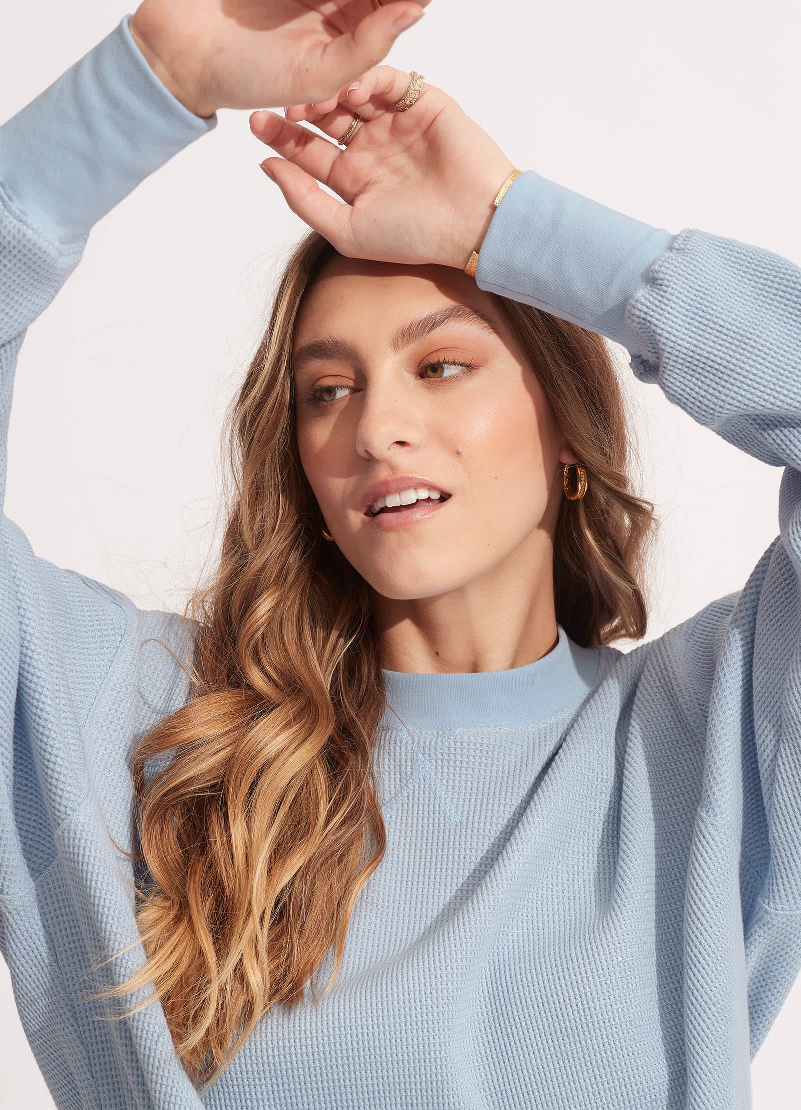 Waffle Sweat Top - Powder Blue - Image 5