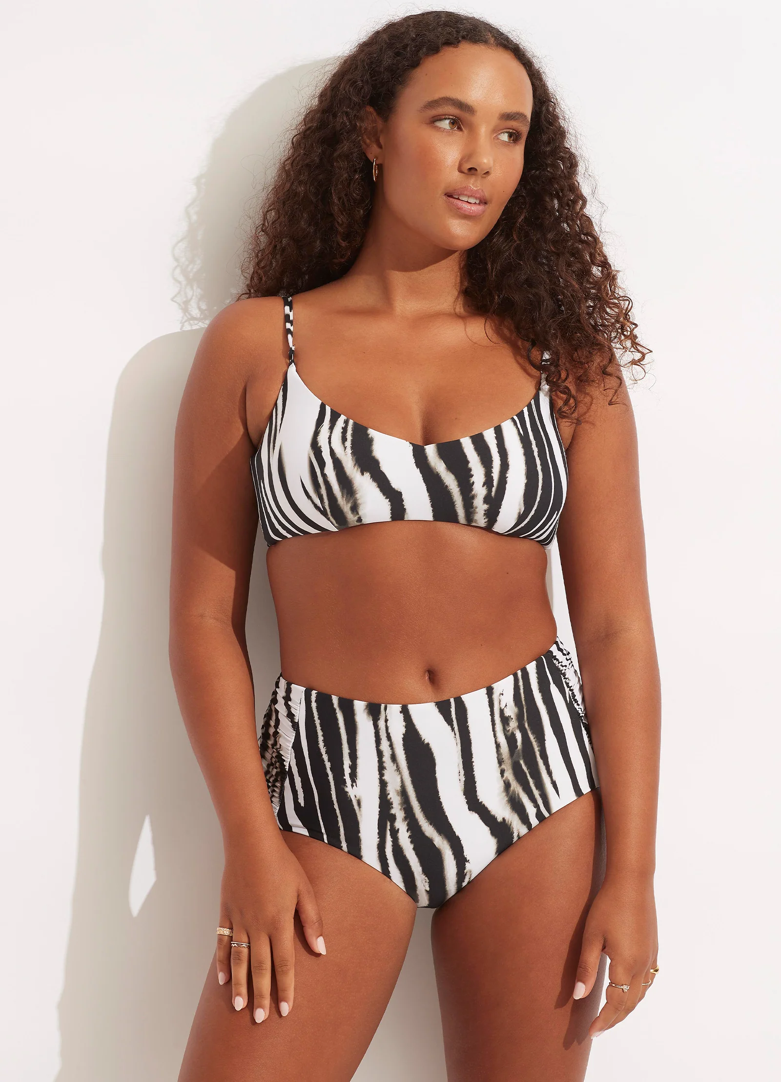Zahara Ruched Side High Waisted Bikini Bottom - Black